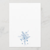 Elegante Franse Blauwe Botanische Bruiloft Menu (Achterkant)
