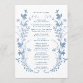 Elegante Franse Blauwe Botanische Trouwceremonie Programmakaart (Achterkant)
