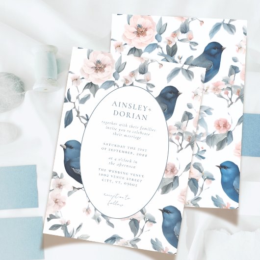 Elegante Franse  Blauwe Chinoiserie bruiloft Kaart