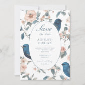 Elegante Franse Blauwe Chinoiserie bruiloft Save The Date (Voorkant)