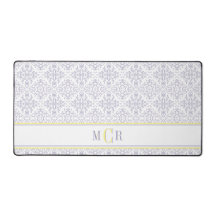 Elegante Franse Blauwe Gele Damast Patroon Monogra