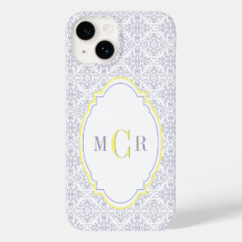 Elegante Franse Blauwe Gele Damast Patroon Monogra Case-Mate iPhone 14 Hoesje