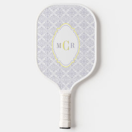 Elegante Franse Blauwe Gele Damast Patroon Monogra Pickleball Paddle
