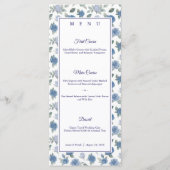 Elegante Franse Blauwe Roos Waterverf Trouwfeest Menu (Voorkant)