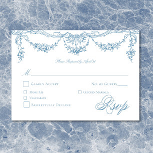 Elegante Franse Blauwe Victoriaanse Chinoiserie Br RSVP Kaartje