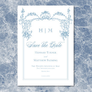 Elegante Franse Blauwe Victoriaanse Chinoiserie Br Save The Date