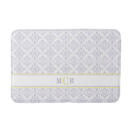 Elegante Franse Blauwe Witte Gele Damast Monogram Badmat