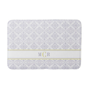 Elegante Franse Blauwe Witte Gele Damast Monogram Badmat
