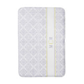 Elegante Franse Blauwe Witte Gele Damast Monogram Badmat (Voorkant Verticaal)