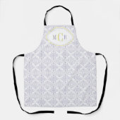 Elegante Franse Blauwe Witte Gele Damast Monogram Schort (Voorkant)