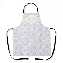 Elegante Franse Blauwe Witte Gele Damast Monogram 