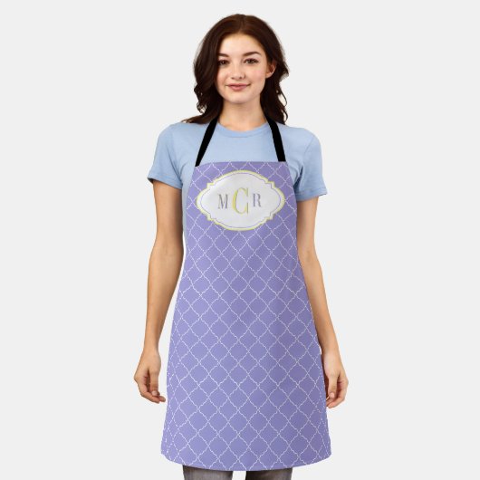 Elegante Franse Blauwe Witte Gele Traliewerk Monog Schort (Gedragen)