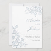 Elegante Franse Bloemen Blauw Toile bruiloft Kaart (Voorkant)