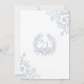 Elegante Franse Bloemen Blauw Toile bruiloft Kaart (Achterkant)