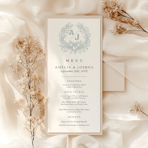 Elegante Franse Bloemen Blauw Toile bruiloft Menu