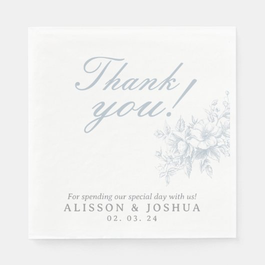 Elegante Franse Bloemen Blauw Toile bruiloft Servet (Voorkant)