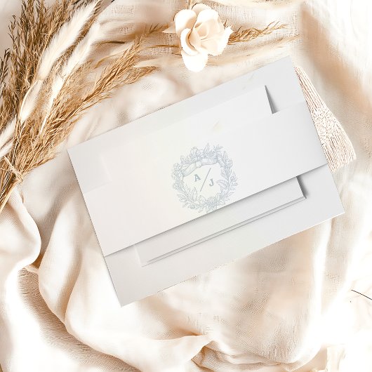 Elegante Franse Bloemen Blauw Toile bruiloft Uitnodigingen Wikkel