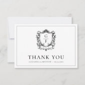 Elegante Franse Bloemen Monogram Crest Wedding Bedankkaart (Voorkant)