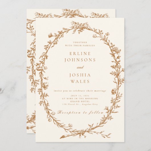 Elegante Franse Bloemen Uitnodiging van het Huweli (Voorkant / Achterkant)
