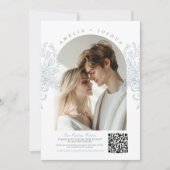 Elegante Franse Bloemenboog met QR-code Kaart (Voorkant)