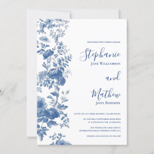 Elegante Franse bloemens toile blauwe trouwjurk Kaart