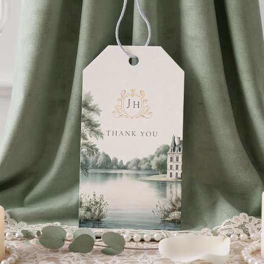 Elegante Franse Château Monogram Bruiloftsgeschenk Cadeaulabel