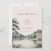Elegante Franse Château Monogram Huwelijk Save The Date (Voorkant)