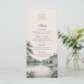 Elegante Franse Château Monogram Huwelijksmenu kaa Menu (Staand voorkant)