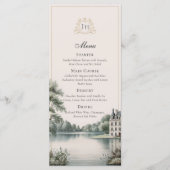 Elegante Franse Château Monogram Huwelijksmenu kaa Menu (Voorkant)