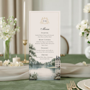 Elegante Franse Château Monogram Huwelijksmenu kaa Menu