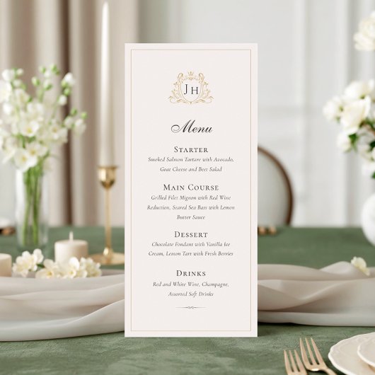 Elegante Franse Château Monogram Huwelijksmenu Kaa Menu