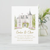 Elegante Franse Chateau Waterverf bruiloft Kaart (Staand voorkant)