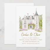Elegante Franse Chateau Waterverf bruiloft Kaart (Voorkant / Achterkant)