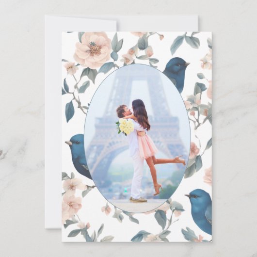 Elegante Franse Chinoiserie Fotobruiloft Kaart (Achterkant)
