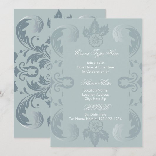 Elegante Franse Damast Uitnodiging (Voorkant / Achterkant)