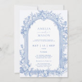 Elegante Franse Dusty Blue Arch Wedding Kaart (Voorkant)