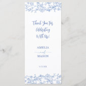 Elegante Franse Dusty Blue Vintage Wedding Menu (Achterkant)