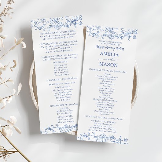 Elegante Franse Dusty Blue Vintage Wedding Program Programmakaart
