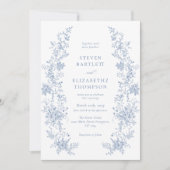 Elegante Franse Floral Dusty Blue Wedding Kaart (Voorkant)