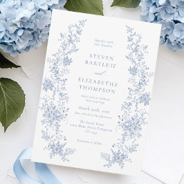 Elegante Franse Floral Dusty Blue Wedding Kaart