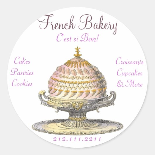 Elegante Franse gebak: bakkerij, taartenwinkel Ronde Sticker (Voorkant)