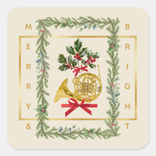 Elegante Franse Hoorn Kerst Ierse Crème Vierkante Sticker