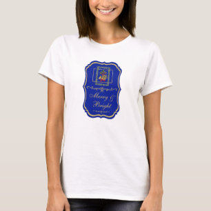 Elegante Franse Hoorn Kerst Koningsblauw Embleem T-shirt