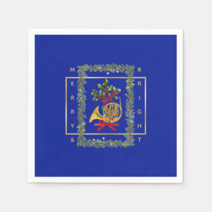 Elegante Franse Hoorn Kerst Koningsblauw Papier Servet