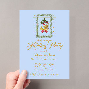 Elegante Franse Hoorn Kerst Lichtblauw Acryl Uitnodigingen