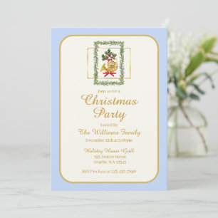 Elegante Franse Hoorn Kerst Lichtblauw Kaart