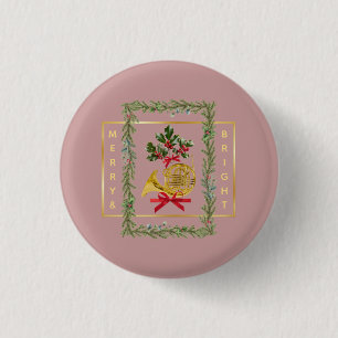 Elegante Franse Hoorn Kerst Mauve Ronde Button 3,2 Cm