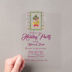 Elegante Franse Hoorn Kerst Paars Acryl Uitnodigingen