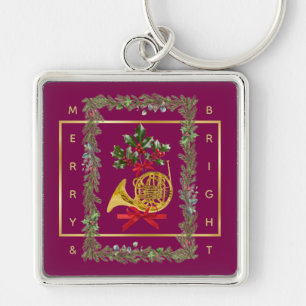 Elegante Franse Hoorn Kerst Paars Sleutelhanger