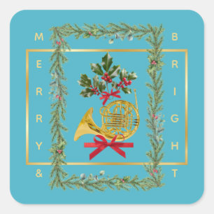 Elegante Franse Hoorn Kerstmis Turquoise Vierkante Sticker